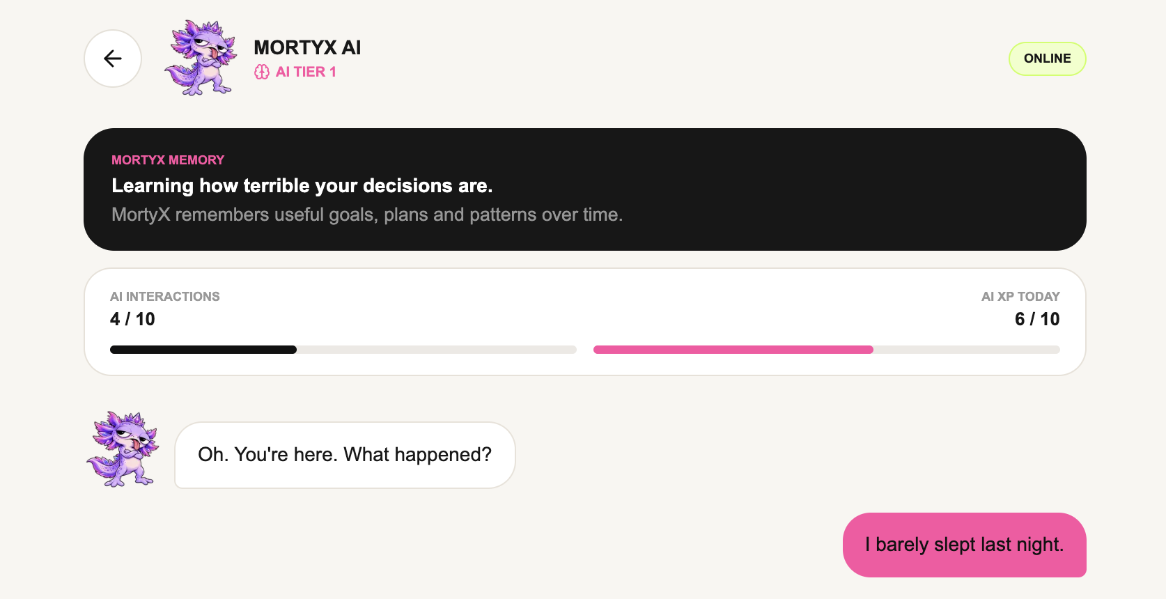 MortyX AI teaser — companion chat