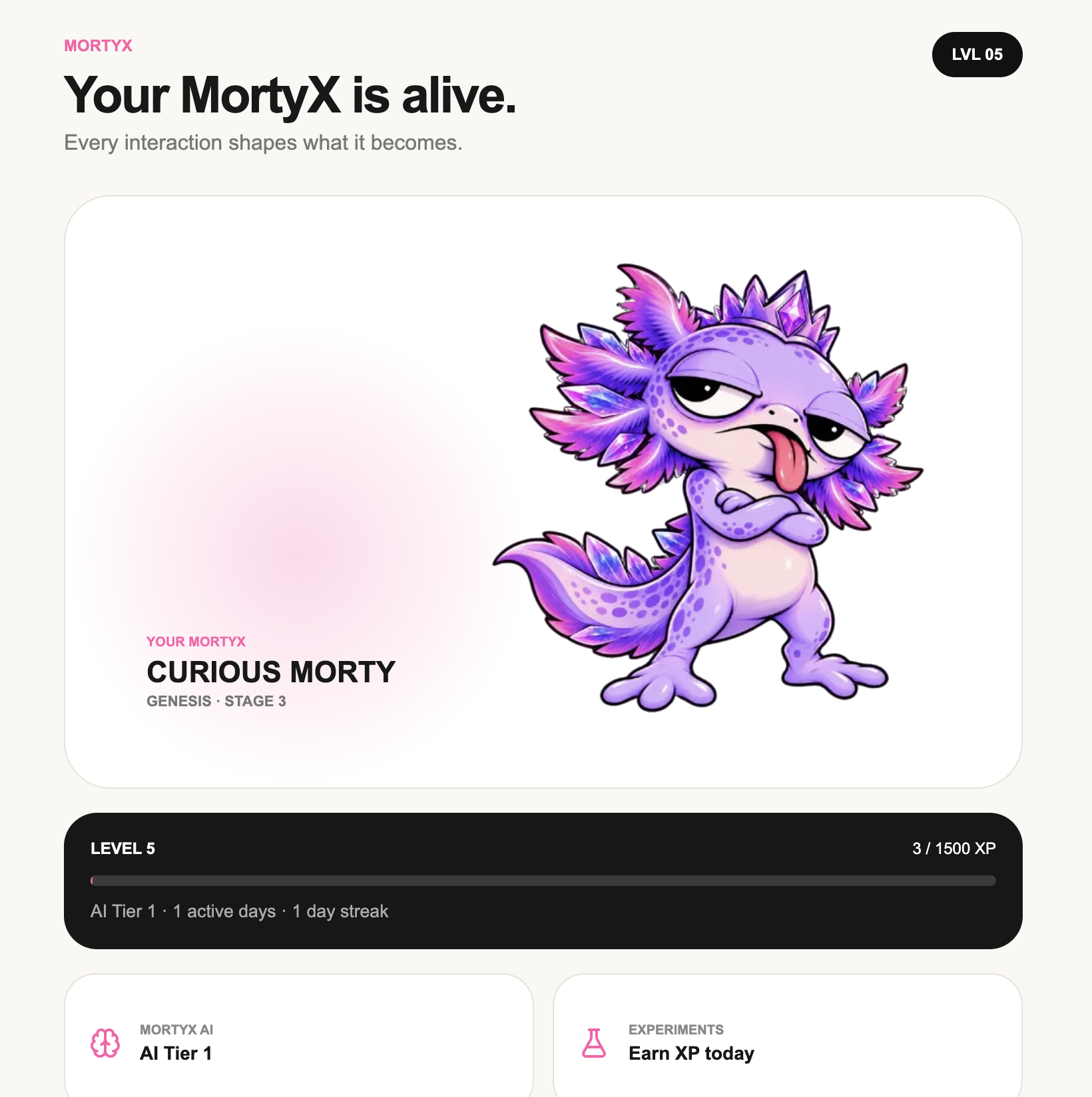 MortyX AI teaser — evolution dashboard